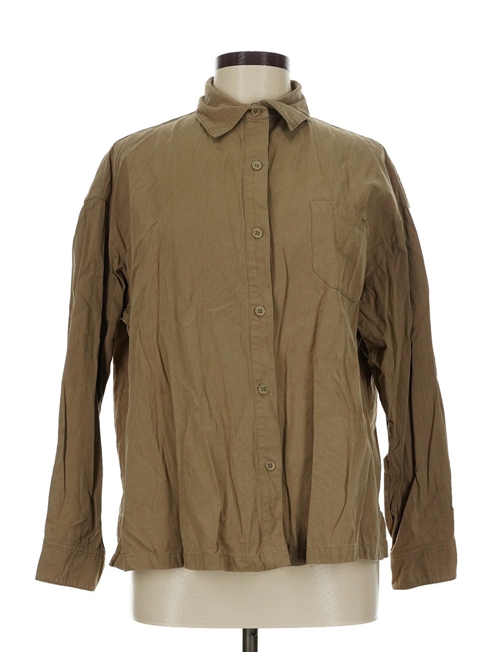 Adanola Oversized Cotton Shirt Green Utility Button Front Long Sleeve Casual MED - Picture 6 of 15